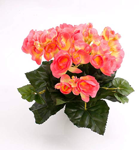 artplants.de Begonia Artificial con 27 Hojas, 9 Flores, Rosa, 20cm, Ø 20cm - Planta Decorativa - Flores Artificiales