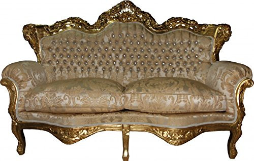 Casa Padrino Barock 2-er Sofa Master Creme Barock Muster/Gold mit Bling Bling Glitzersteinen Mod3 - Wohnzimmer Couch Möbel Lounge