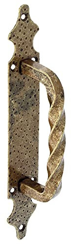 Amig - Maniglione in Zama con Placca in Acciaio - Stile Rustico Resistente - Facile da Installare - Per Porte e Cancelli - Compatibile con Maniglie Ferro Battuto, Cuoio, 28x4.5 cm, Lega di Acciaio
