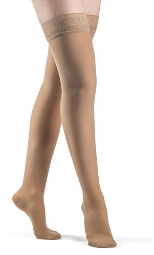 SIGVARIS Women’s Style Sheer 780 Closed Toe Thigh-Highs w/Grip Top 15-20mmHg - Golden - Medium Short