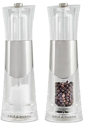 Cole & Mason H57273P Bobbi Salt and Pepper Mills, Precision+, Chrome/Acrylic, 185 mm, Gift Set, Includes 2 x Salt and Pepper Grinders