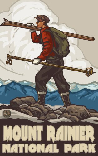Northwest Art Mall Mount Rainier National Park Skifahrer mit Skier ohne Rahmen, 28 x 43 cm
