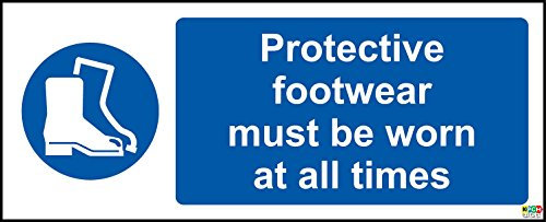 Protective Footwear Must be Worn at All Times Safety Sign - 1.2mm Rigid Plastic 300mm x 100mm