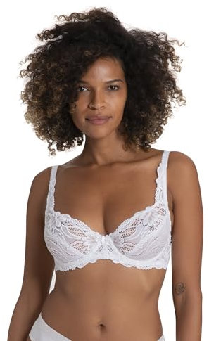 Dorina Angie Reggiseno con Ferretto, Copertura Totale con Dettagli in Pizzo Floreale, Coppe Non Imbottite e Ali in Micro Fibra Morbida, Bianco