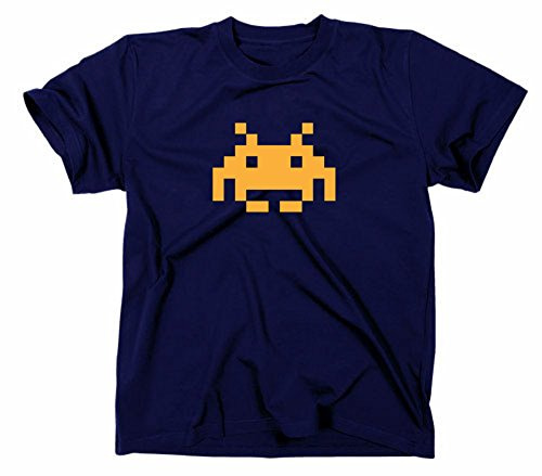 Space Invaders Retro Kult T-Shirt Atari C64 80er Nerd, Navy, XL