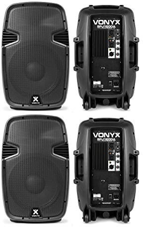 VONYX SPJ-1200A Active PA Speaker System, Set of 4x 12 Inch Powered Speakers, 2400W, Built-in Amplifier, Mixer, Crossover, DJ Events, Live Music Performances, Mobile Disco & Stage Equipment