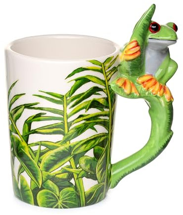 Puckator Tree Frog with Foliage Decal Ceramic Shaped Handle Tea Coffee Mug - Funny Home Accessories - Cute Gifts for Girlfriend - Large Mugs for Men Women Hot Drinks - Cups Presents Secret Santa Gift