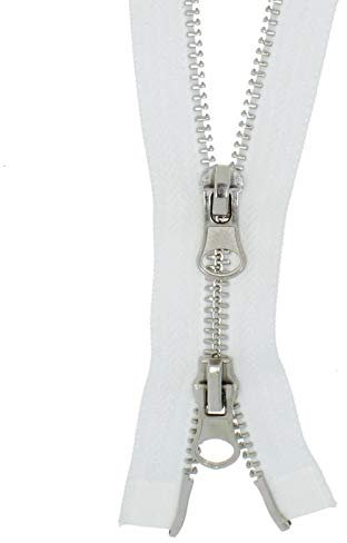 FIM 2 Wege Reißverschluss Metall Nr. 5 Silber, Zweiwege Metallreißverschlüsse teilbar Farbe: 3 - rohweiß(102), 80cm lang