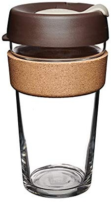 KeepCup Reusable Coffee Cup - Brew Tempered Glass and Natural Cork, L 16oz/454ml - Almond