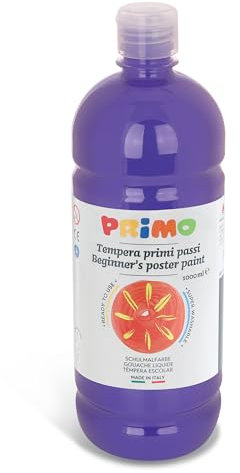 PRIMO – Abwaschbare Temperafarben für Kinder ab 3 Jahren und Anfänger, 1l-Flasche, Erste Schritte Temperafarben zum Malen auf Papier, Stoff, Glas und Mehr, Kreative Arbeiten für Kinder und Hobbys