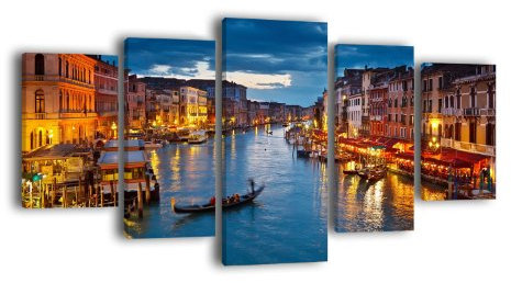 Leinwandbild von wandmotiv24: Venedig Canale Grande LW196 Wandbild, 5-teilig, 210 x 100 cm, Kunstdruck auf Leinwand, gerahmt, für Wohnzimmer, Büro und Empfangsräume