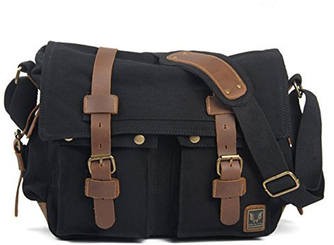 Eysee® Herren Canvas Schultertasche Umhängertasche 33cm (L) X 27cm(H) X 11cm(W) (Dunkel Braun)