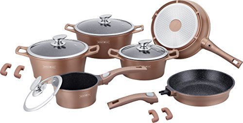 ROYALTY LINE SET 14 PEZZI IN PIETRA PENTOLE PADELLE , MODELLO RL-ES2014M - , PADELLE CON MANICO A SGANCIO RAPIDO COLORE RAME