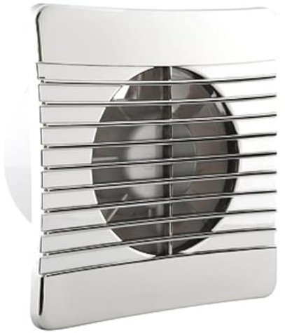4 Bathroom Low Profile/Slimline Extractor Fan with Chrome Effect Grille and Run on Timer