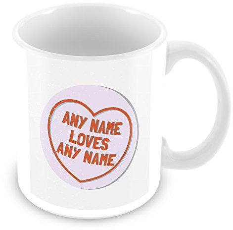Love Heart / Lovehearts Personalised Mug - Add Names - Customised Present for Boyfriend, Girlfriend, Wife, Husband - Purple