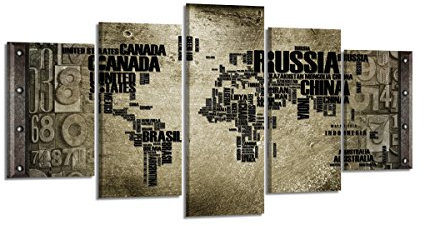Visario Bild & Kunstdruck der Deutschen Marke 200 x 100 cm ArtNr 6321 Bilder auf Leinwand Kunstdrucke Weltkarte Wandbild fünfteilig