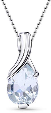 MIORE – Gold Kette Damen mit 0.65 Ct Aquamarin in Tropfen-Form – filigrane Halskette aus 9 Karat Weißgold (375) mit blauem Edelstein Anhänger – Goldkette mit Schmuckbox zum Verschenken (45 cm)