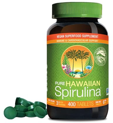 Nutrex Hawaii Pure Hawaiian Spirulina – Vegan Superfood, 500 mg Tablets, Farm Grown in Kona, Non-GMO, Immune Support & Cellular Energy, 400 Count