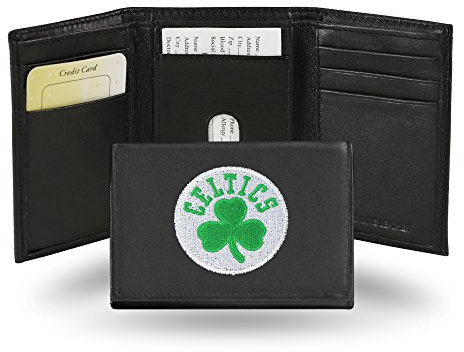 Rico Industries NBA Geldbörse aus besticktem Leder, dreifach gefaltet, Boston Celtics, Schwarz, 8,3 x 10,8 cm