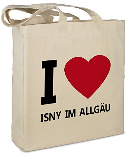 Stofftasche mit Stadt/Ort Isny im Allgäu - Motiv I Love - Farbe beige - Stoffbeutel, Jutebeutel, Einkaufstasche, Beutel