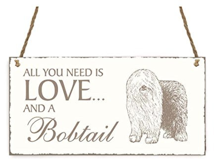 « All You Need Is Love And A Motif 1 Dog Old English Sheepdog Dog Shabby Vintage Wooden Door Sign