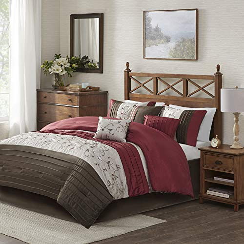 Madison Park Faux Silk Floral Embroidered Comforter Set, 7PC King
