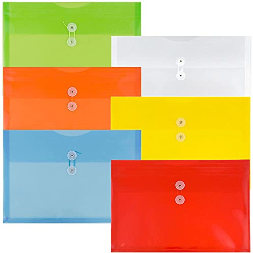 JAM Paper Plastic Envelope with Button and String Tie Closure - Legal Booklet - 9 3/4 x 14 1/2 x 1 1/4- Assorted Primary Colors - 6/pack
