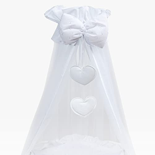 Zanzariera a baldacchino per culla e culla, in pizzo sangallo (cuori bianchi)