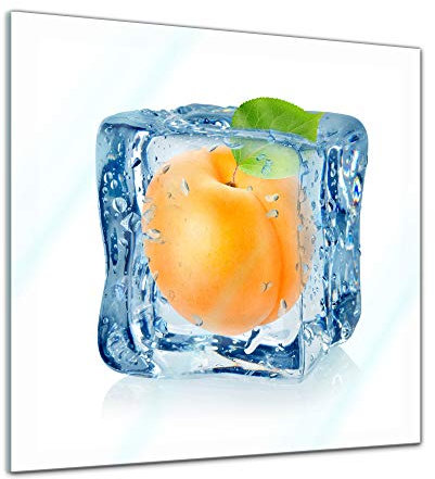 Glasbild - Eiswürfel Aprikose - 30x30 cm - Deko Glas - Wandbild aus Glas - Bild auf Glas - Moderne Glasbilder - Glasfoto - Echtglas - kein Acryl - Handmade