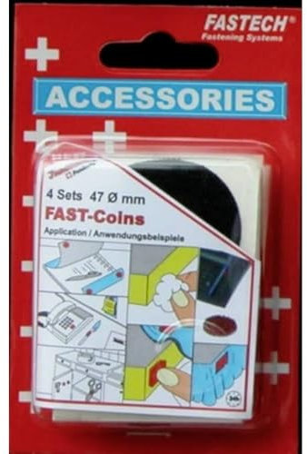 Punkte Klettverschluss zum Kleben Weiche und harte Seite (Ø) 47 mm schwarz Fastech 4 Set fast-coins PS14 Black 47 mm 4 Paar