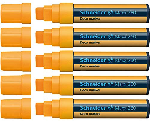 Schneider Maxx 260 Kreidestift (5 + 15 mm Strichstärke, feucht abwischbar, wasserbasiert, geruchsneutral) 5er Pack orange