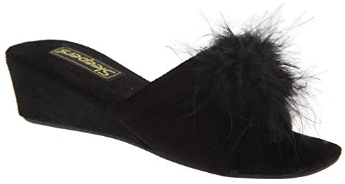 Sleepers Womens/Ladies Anne Jewelled Rosette Boa Mule Slippers (6 UK) (Black)