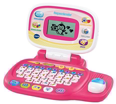 VTech - Pequeordenador, Ordenador Infantil Educativo para niños +3 años, Más de 20 Actividades Que enseñan Letras, números, Animales, lógica y música, Color Rosa, Versión ESP