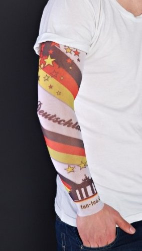 fan-too Überziehstrumpf Tattoo Deutschland-Skyline Weiss - Fanartikel Fußball Weltmeisterschaft D-Fahne, Olympische Sommerspiele, Leichtathletik, WM, Olympia, Handball, Olympiade