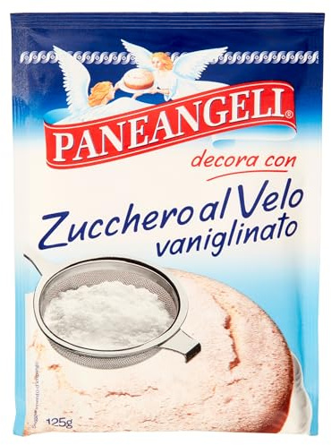 Paneangeli Zucchero al Velo Vaniglinato, Zucchero Impalpabile con Amido di Mais e Aroma Vanigliato, Zucchero a Velo per Decorare le Superfici di Dolci e per Preparare Glasse, Vegano, Busta da 125g