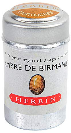 Jacques Herbin 20141T - A box of 6 ink cartridges for fountain pens and rollerball pens (product without packaging - zero waste objective), Amber from Burma