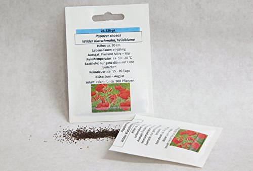 Wilder Klatschmohn Wildblume Mohnsamen für ca. 500 Pflanzen Bauerngarten Naturgaten Mohnmischung Blumenmischung Klatschrose Mohngewächs