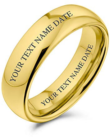 Bling Jewelry Bague de mariage en titane simple et personnalisée, plaquée or 14K, pour hommes et femmes, ajustement confortable 6MM, gravure personnalisée.