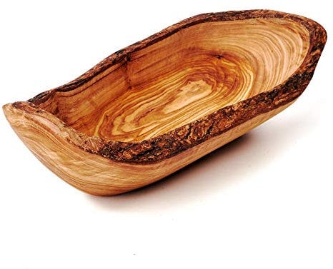 das Olivenholzbrett® Baguetteschale Olivenholz, Brotschale aus Holz, naturbelassener Rand, 30 cm