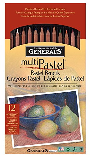 GENERAL'S MultiPastel Chalk Pencils,12 Color (4400-12A) | Acid-Free, Oil-Free, Cedar Wood Barrel | Blendable Pastel Chalks for Paper, Mixed Media & Sewing