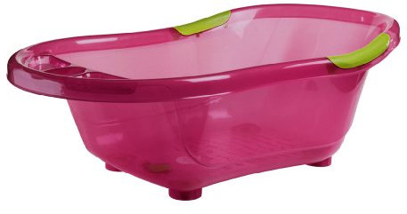 BAIGNOIRE rose translucide avec bouchon de vidange et poignées antidérapantes