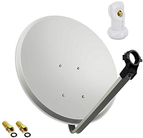 PremiumX Satelliten-Komplettanlage 60cm Satellitenschüssel SAT Antenne Hellgrau Satellitenantenne Single LNB 2 F-Stecker 1 Teilnehmer