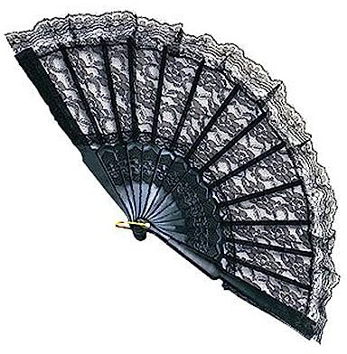 Mytoptrendz® Black Lace Fabric Folding Hand Fan