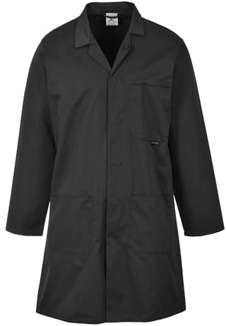 Portwest 2852 Standard Lab Coat Hard Wearing Workwear Lab Coat Black, Medium
