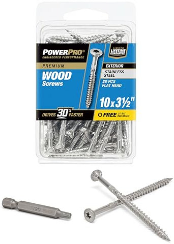 Hillman 42500 Power Pro Premium 305 Vis à bois en acier inoxydable, 10 x 3 1/5,1 cm, Lot de 100