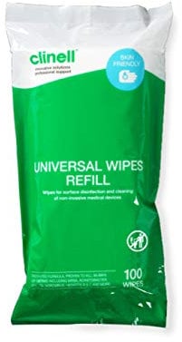 Clinell CWTUB100R Universal Cleaning and Surface Disinfection Wipes - Multi Purpose Wipes, Kills 99.99% of Germs, Effective from 30 Seconds - Tub of 100 Wipes Refill