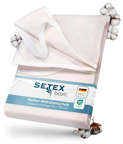 SETEX Molton Matratzenschutz, 90 x 190 cm, Eckgummis, Matratzenschoner aus 100 % Baumwolle, Basic, Naturfarben, Natur, Beige