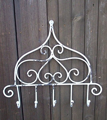 Deko-Impresion Zauberhafte Hakenleiste, Wandhaken, 5 Haken, Küche, Bad, Eisen, Shabby, Weiss