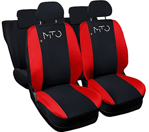 Lupex Shop Coprisedili auto compatibili con Mito, Made in Italy, tessuto poliestere, set sedili completi anteriori e posteriori (Nero - Rosso)
