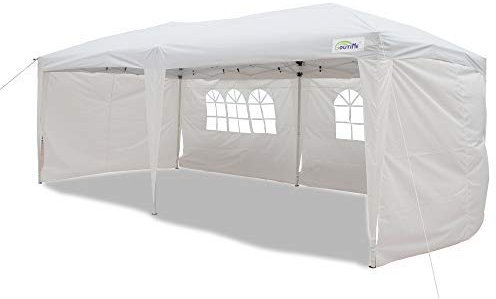 Goutime Pabellón Plegable Carpa para Fiestas Impermeable 3x6m con 4 Paredes Laterales Y Bolsa con Ruedas, Pabellón de jardín para Bodas Exterior Carpas y cenadores para Patio(Blanco)